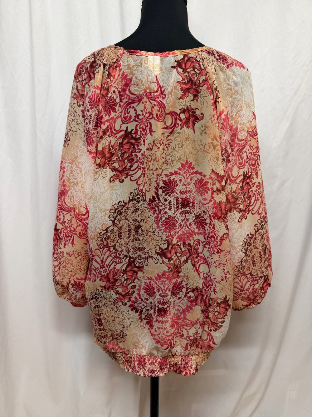 Willow Bay 1X Pink Beige Floral Paisley Boho Peasant Blouse Sheer - Picture 5 of 6